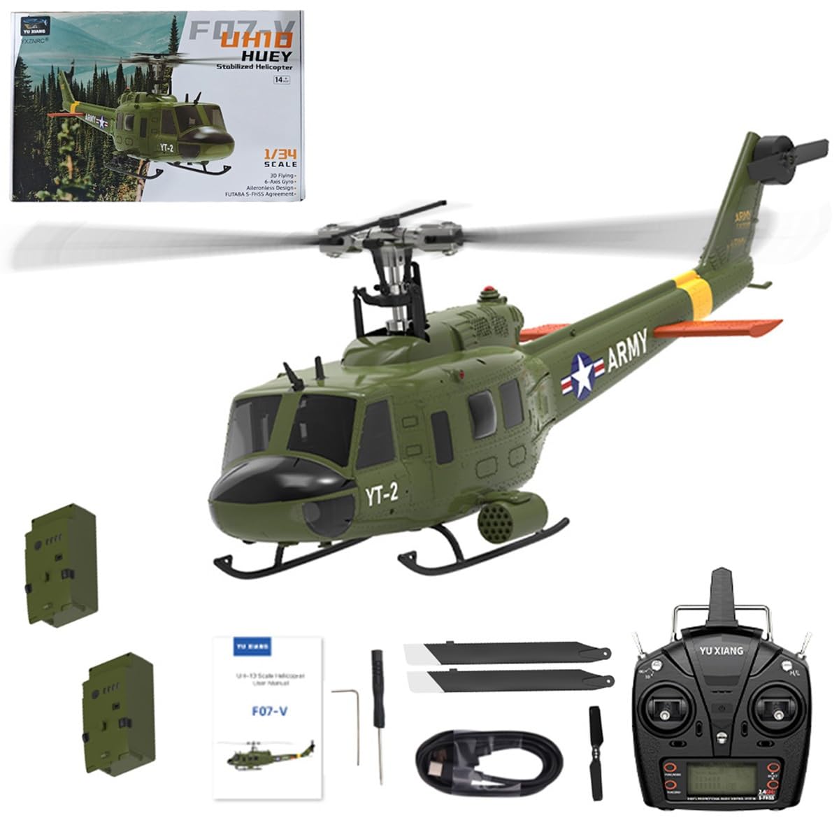 Amazon | mbbTEfs YU XIANG F07-V 1/34 スケールヘリコプター、UH-1